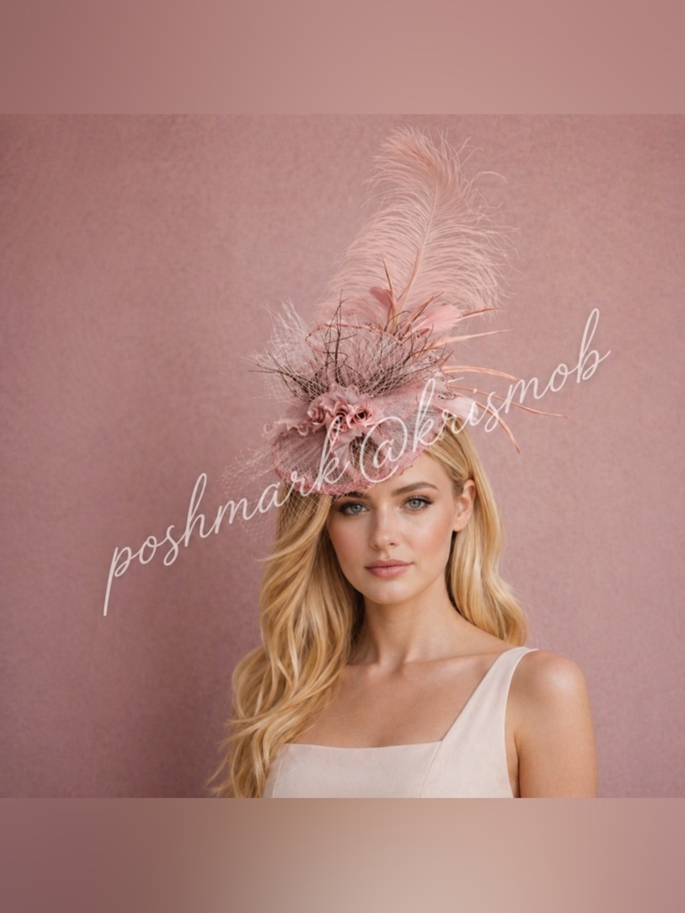 Kentucky Derby Hat KY Oaks Fascinator Pink Organza Feather Floral Statement